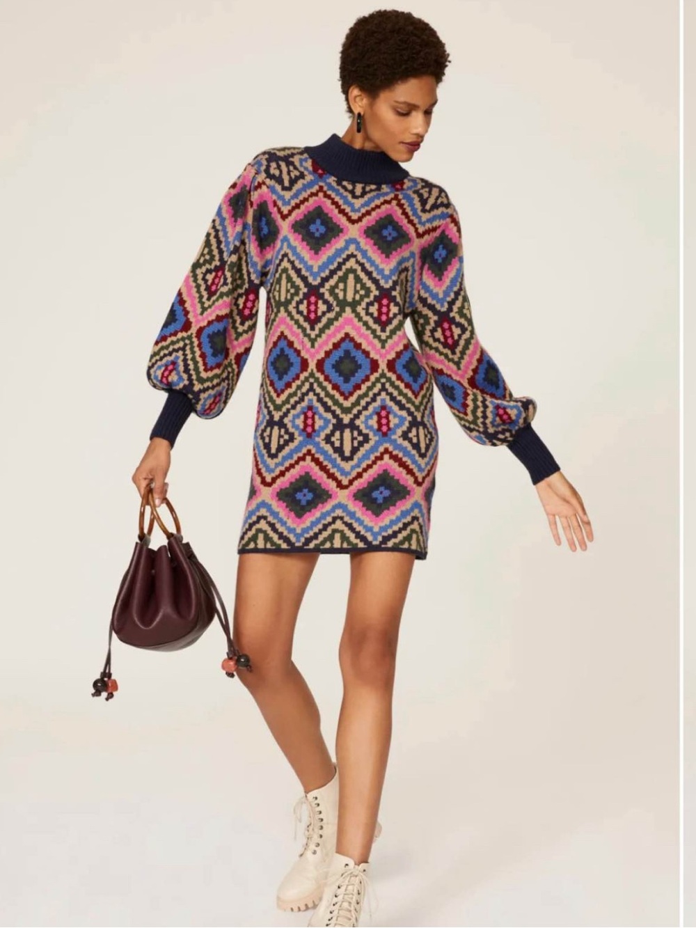 FARM Rio Pink Blue Green Geometric Knit Mini Dress